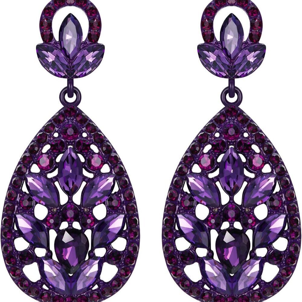 Women's Crystal Dangle Earrings Wedding Bridal Amethyst Teardrop Jewelry